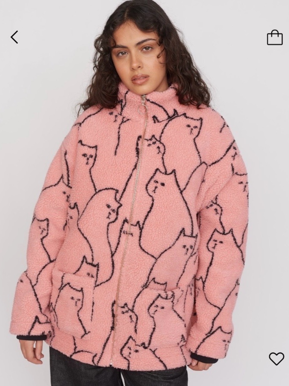 Lazy Oaf "Cat Got Your Tongue" Zip-Up Fleece Sweater Jacket - NWT